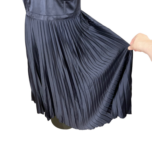 City Chic Plus Size 16W Ahana Corset Dress Navy Blue Satin Midi Cocktail Holiday - Picture 8 of 13